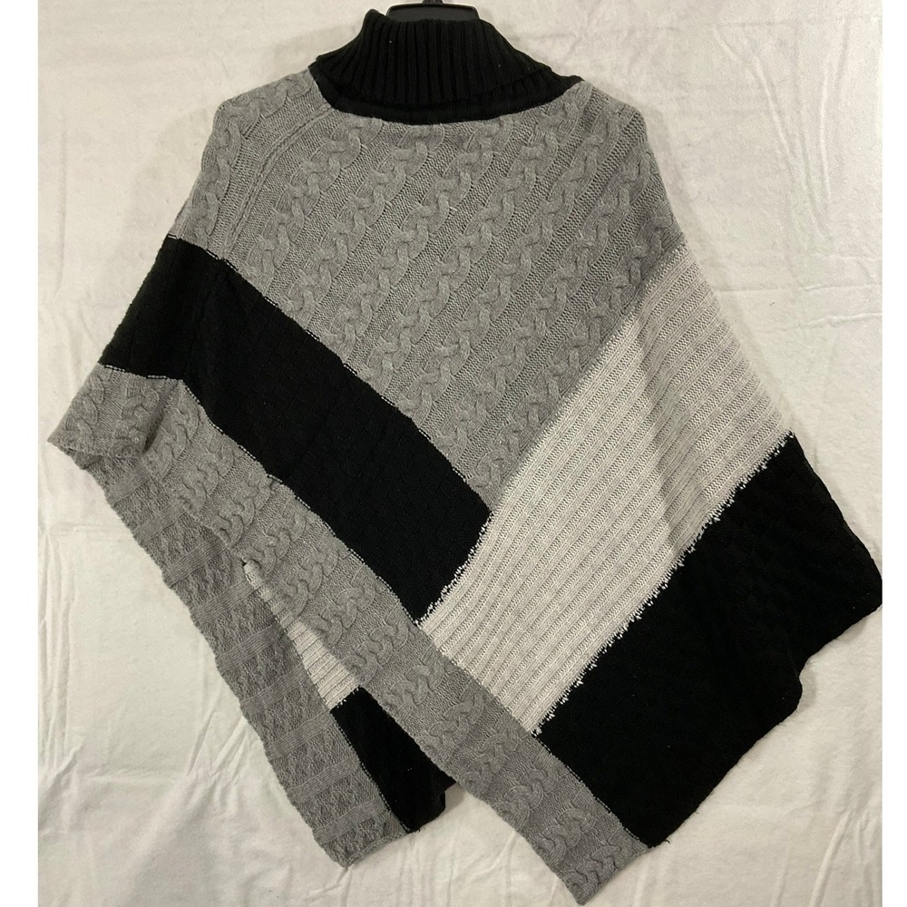 Marc New York Poncho Womens One Size Grey Black Colorblock Cable Knit Turtleneck